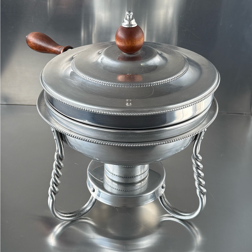 Silver Chafing Dish Fondue with Wooden Handle